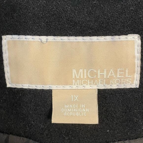 Michael Kors Classic Wool Pea Coat Black Lined Hood Zipper Closure 1X - Picture 4 of 10
